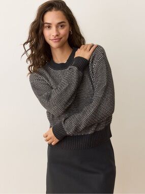 Marine Layer Black & White Marled Crewneck Sweater